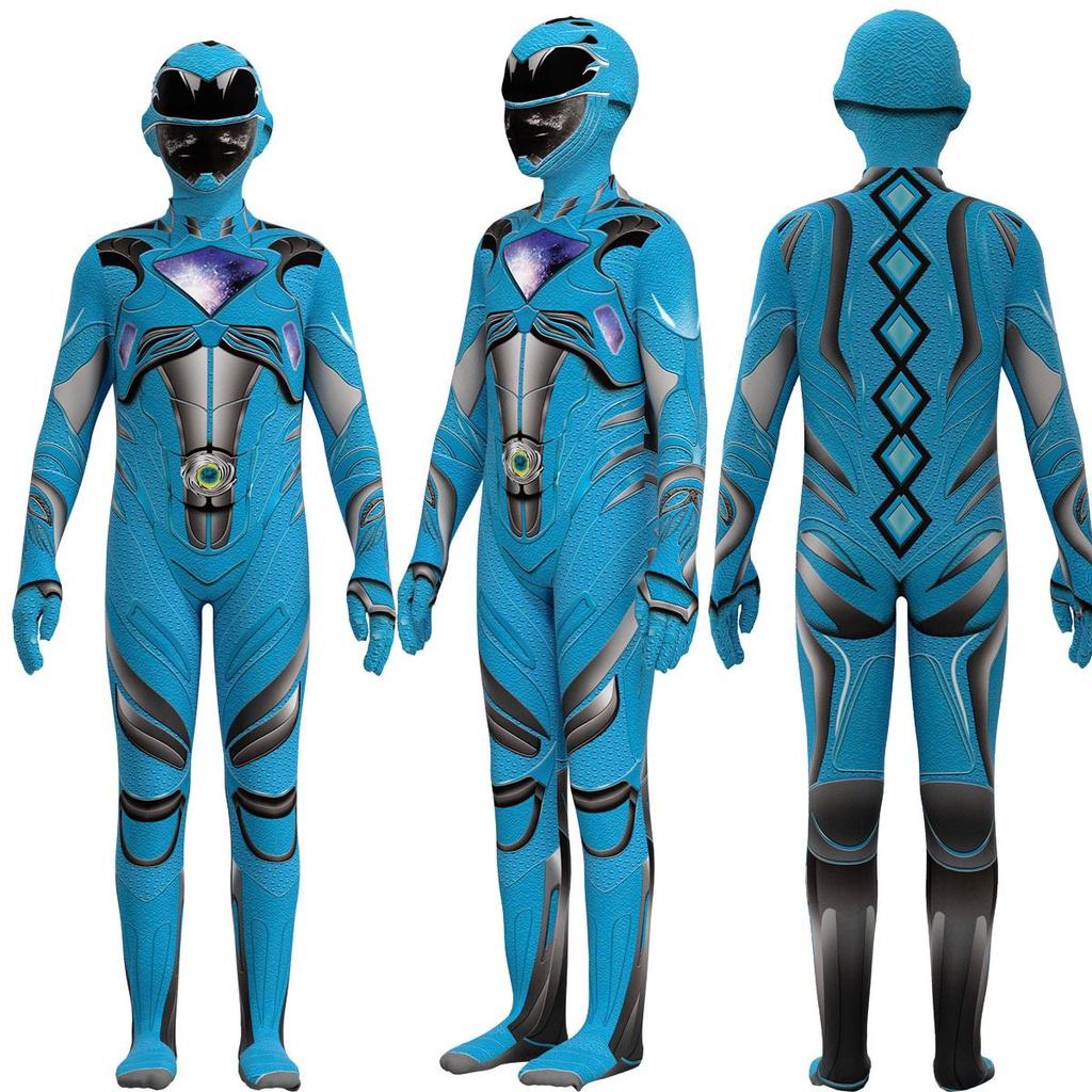 Kids Mighty Morphin Power Rangers Costume Jumpsuit For Halloween Or Cosplay Parties