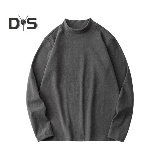 Autumn Winter Men Bottoming Top Slim Fit Thick Plush Half-high Collar Pullover Stretchy Long Sleeves Pure Color Plus Size Mid Length Fitness Exercise