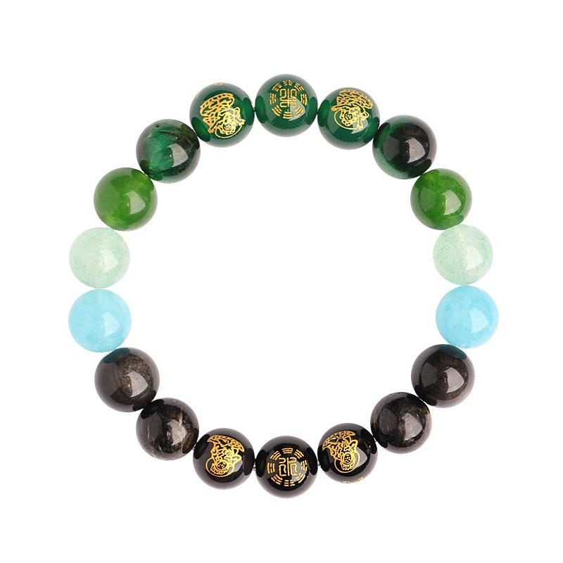 Двойной элемент Вода и Дерево Пятисторонний Бог Богатства Благоприятный Кристалл Браслет для Мужчин и Женщин