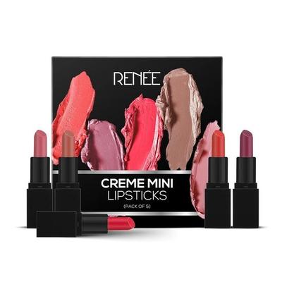Мини-помада RENEE Crème в упаковке 5 штук по 1,65 г, стойкая кремовая текстура, обогащена маслом жожоба, удобна для путешествий