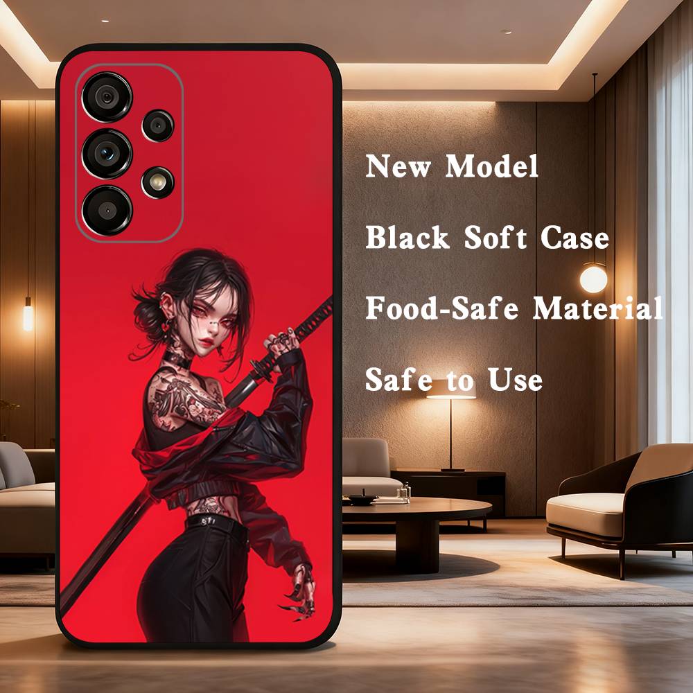Japanese Warrior Woman Cool Phone Case For Samsung Galaxy A73,31,8,9,53,32,72,41,J7,52,71,22,Note Soft Black Silicone Cover