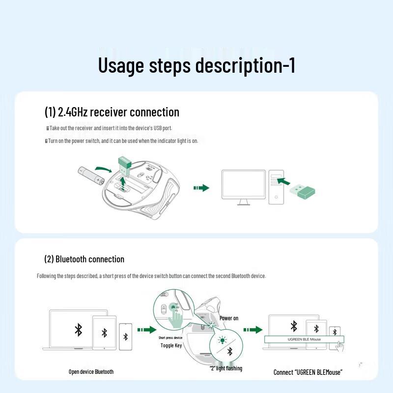 Ugreen MU008 Эргономичная вертикальная беспроводная мышь с двумя режимами