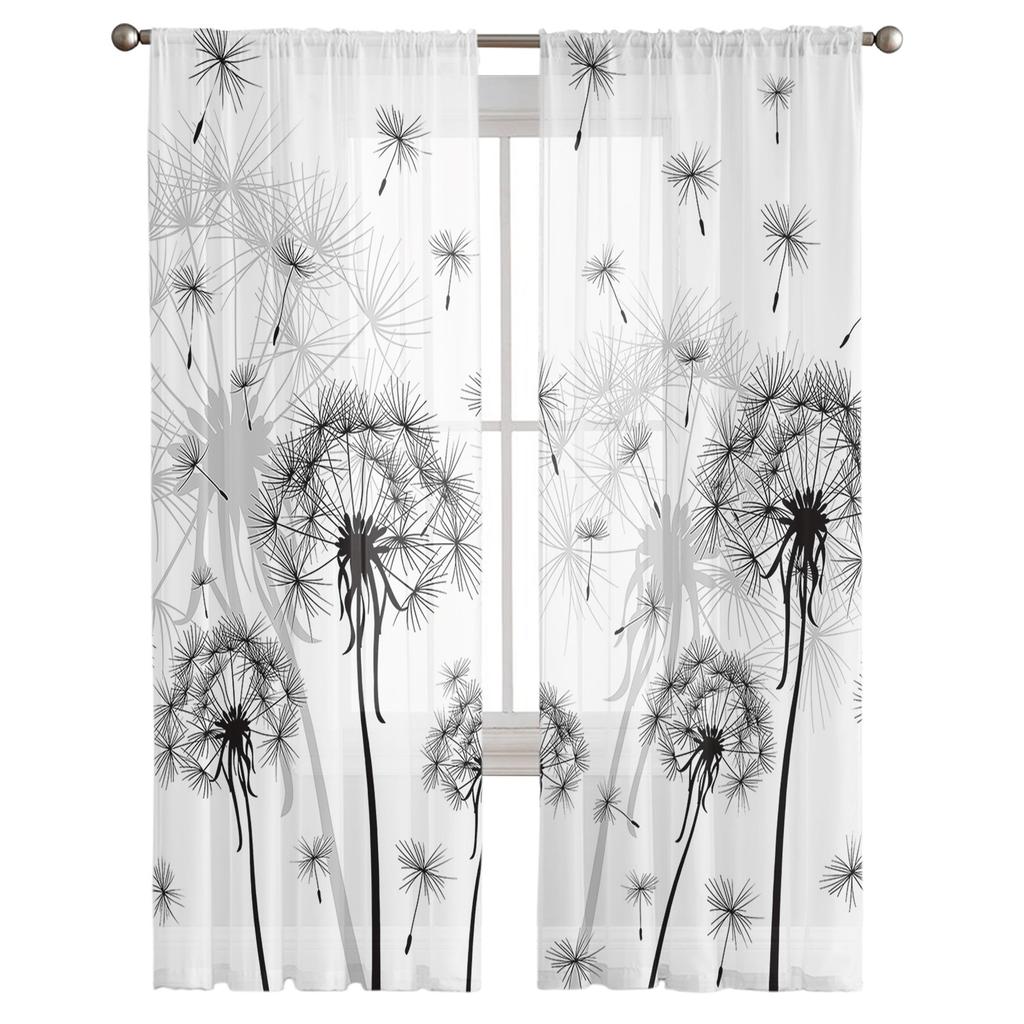 Черно-белые одуванчики, тюль, современные прозрачные шторы для кухни, гостиной, спальни, шторы, украшение