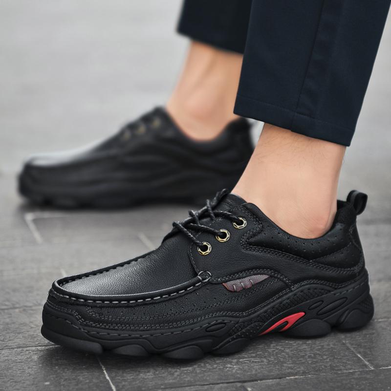 Men's Genuine Leather Shoes Luxury Platform Casual Sneakers For Men 2024 Comfortable Moccasins Hiking Outdoor Business Shoes