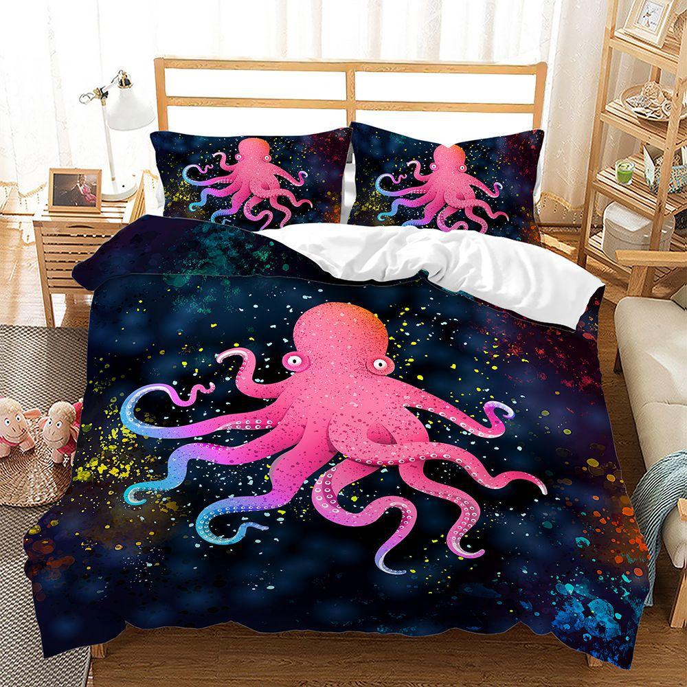Octopus Pattern Bedding Set HD Digital Printing Marine Animal Duvet Cover 2/3 Pieces EU135 * 200 Child Room Soft Machine Washable Home Decoration