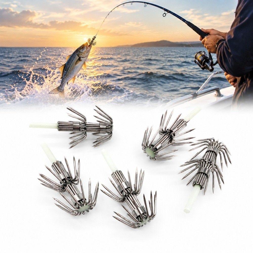 10PCS Luminous Squid Jig Hooks Stainless Steel Jigging Fishhook Lures Cuttlefish Fishing
