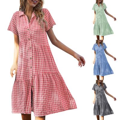 Женская мода Дизайн клетчатая классическая рубашка с воротником Повседневная юбка