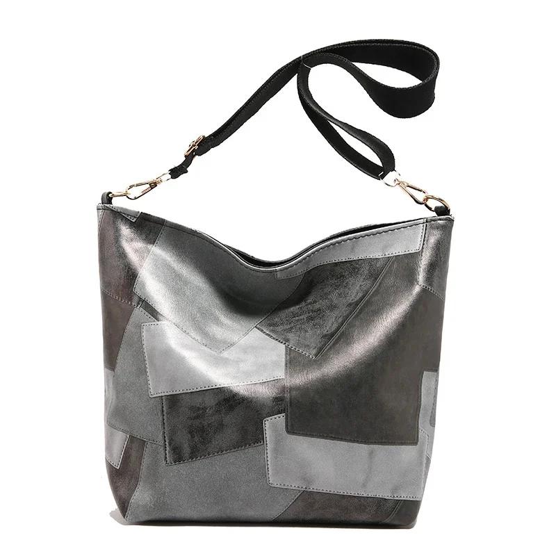 Большая вместительная сумка через плечо для женщин, подходящая по цвету, современная сумка-ведро из полиуретана для поездок на работу, стильные индивидуальные сумки через плечо