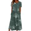 Летнее платье для женщин, повседневное пляжное свободное платье с v-образным вырезом и короткими рукавами с принтом