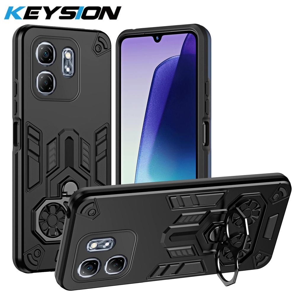 KEYSION Противоударный бронированный чехол для Infinix Hot 50i Мягкий силикон+ПК Металлическое кольцо-подставка Задняя крышка для телефона для Infinix Smart 9