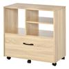 Multi-purpose Office Furniture in Wood, Chest of Drawers with Wheels Printer Holder with 5 Wheels, Drawer and Adjustable Shelf, 77x40x73cm, Wood