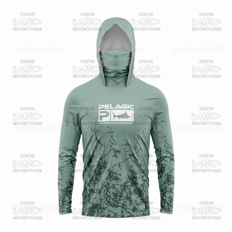 Mens UPF 50 Quick-Dry Hooded Long Sleeve Fishing Shirt With Face Cover Lightweight Outdoor Sun Protection Top Cycling Hiking