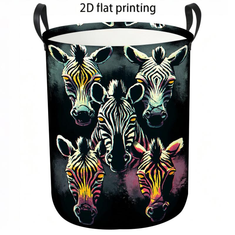 1pc Laundry Basket, Abstract Zebra Pattern Artistic Dirty Clothes Hamper, Large Capacity Storage Bin with Handles, Casual Home Organization Container