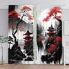 2 Pieces Japanese Series of Landscape Ink Paintings Printed Curtains, Pole Bag Curtains 42*84, Home Decoration, Room Decoration