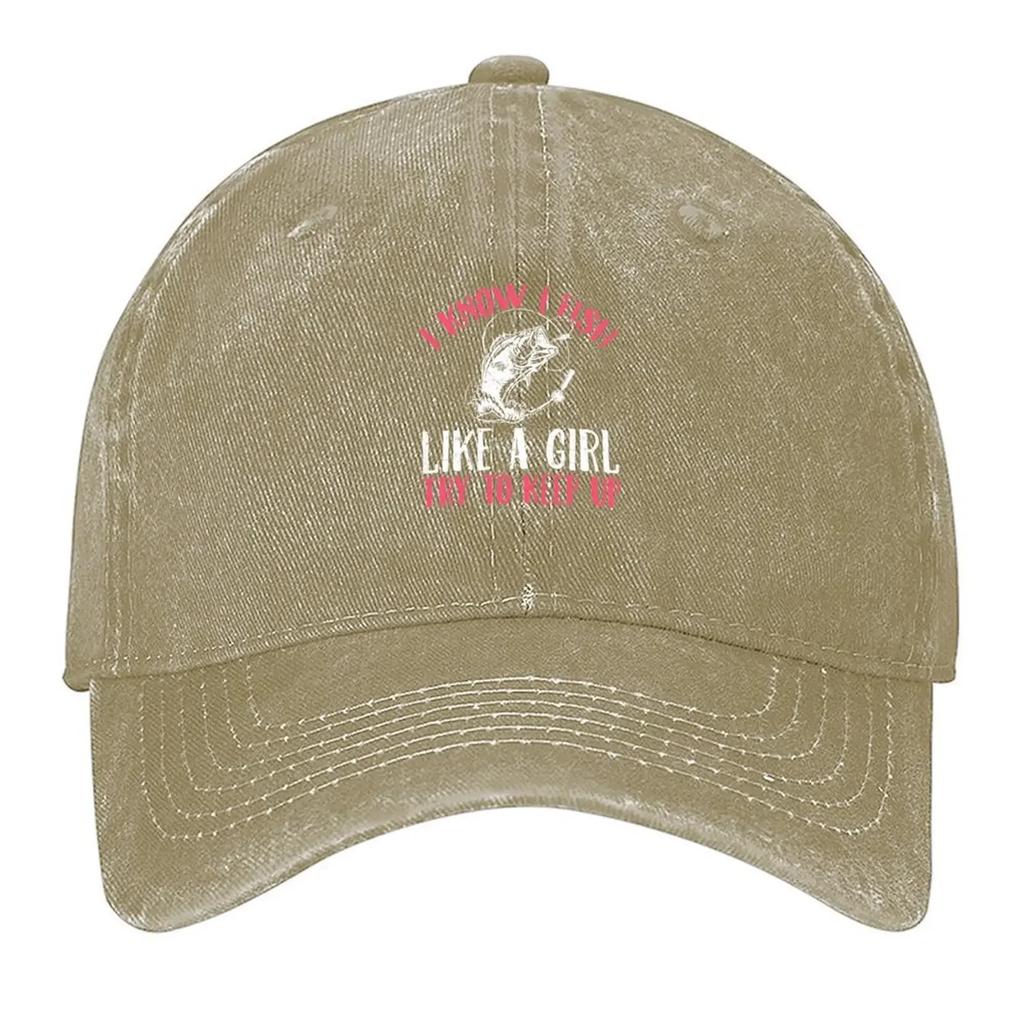 I Know I Fish Like A Girl Try to Keep Up Funny Fishing Girls Baseball Cap Snapback Cap funny hat hats on offer Mens Caps Women's