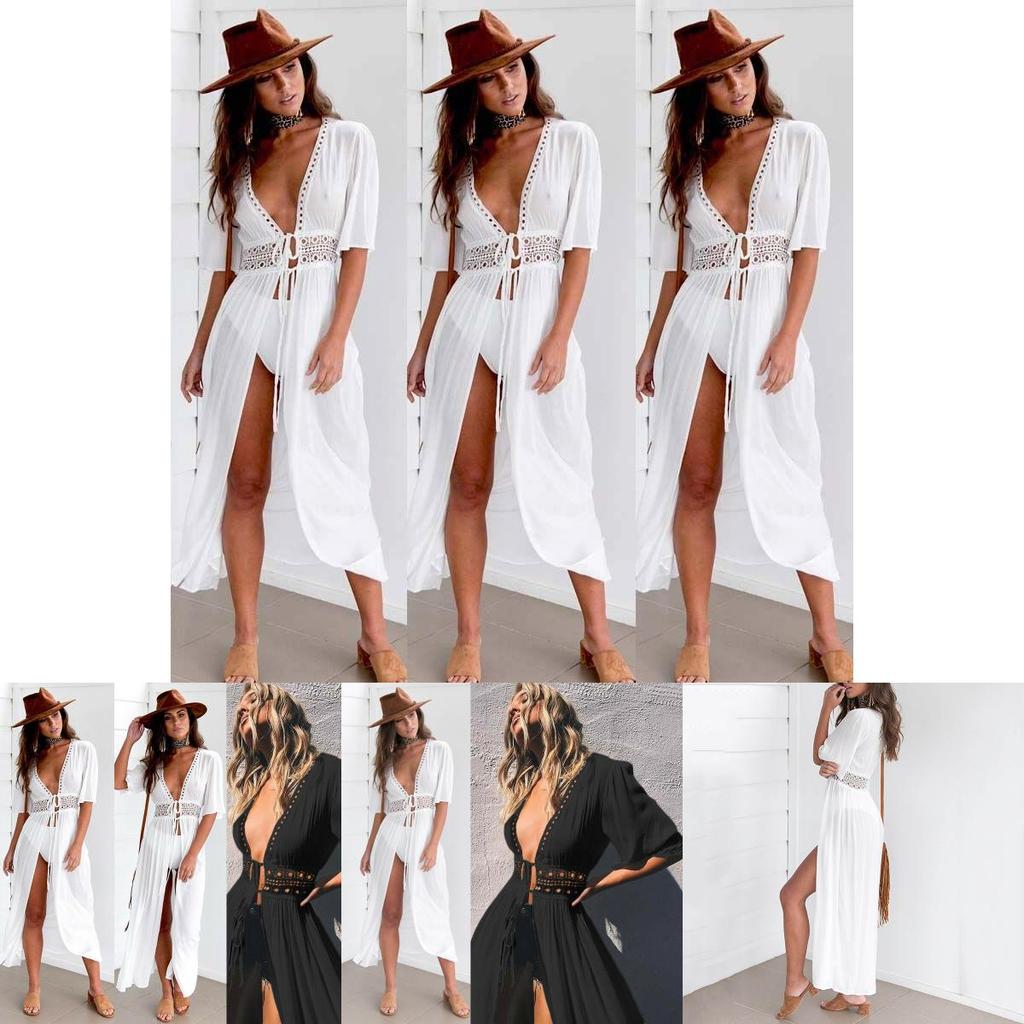 Chic Women's Lace Crochet Beach Kaftan Dress For Effortless Summer Style