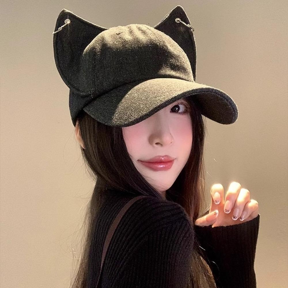 Sunscreen Cat Ears Baseball Cap Y2k Sun Hat Designer Women Peaked Cap Female
