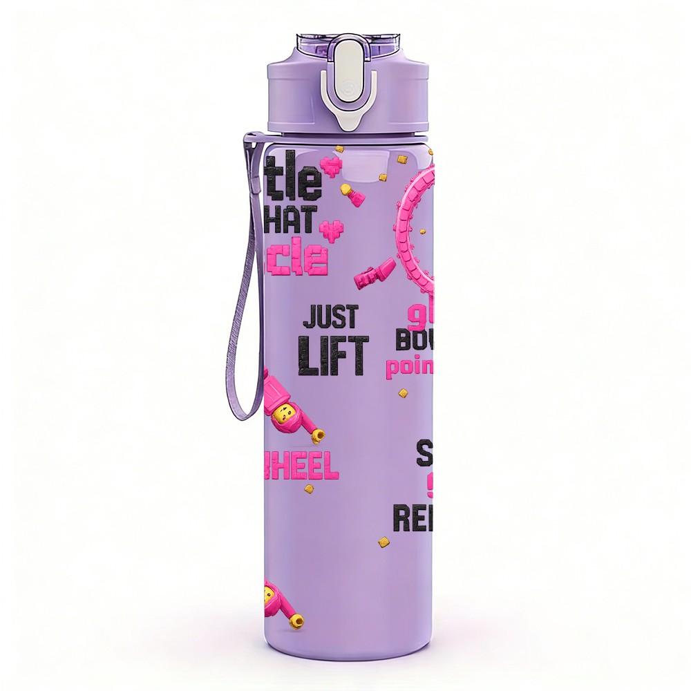 1PC Pink Ribbon Breast Cancer Print 750ml Color Plastic Sports Water Bottle Leakproof Flip Straw Lid Suitable for Sports Office Home Use