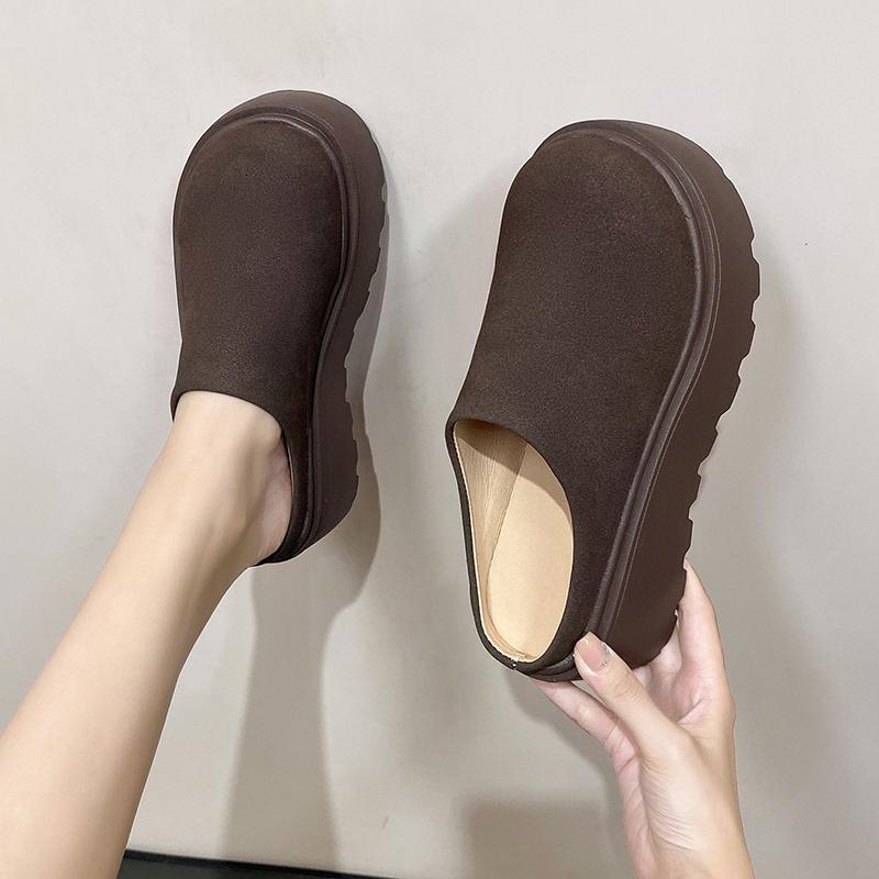 Винтажные женские теплые хлопковые тапочки-мюли на платформе с каблуком, модные закрытые носки, женские удобные ленивые тапочки для отдыха на природе