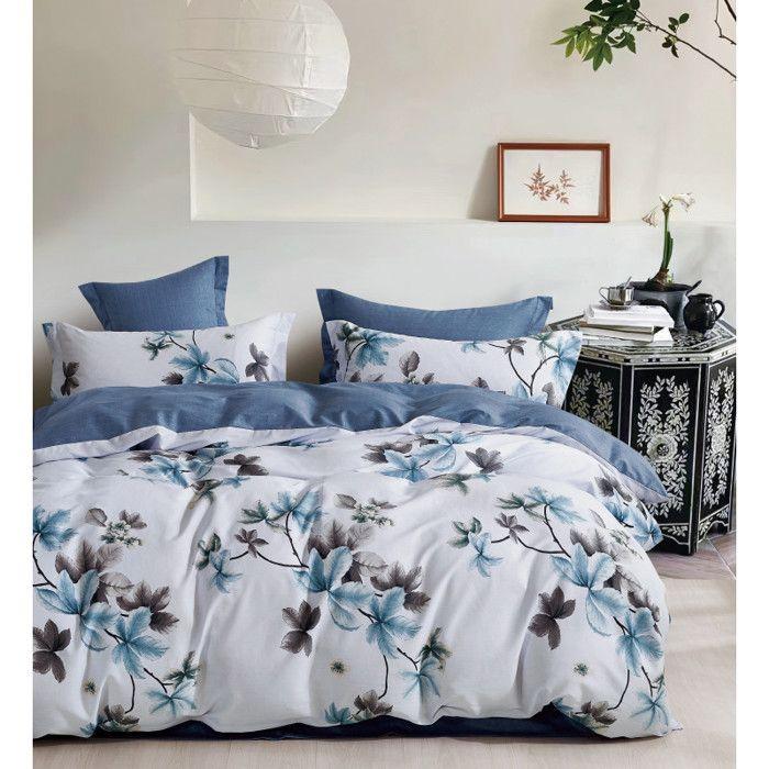 Parure de couette "Imprimé double face" percale de coton peigné 80 fils/cm² pour lit 140 à 160
