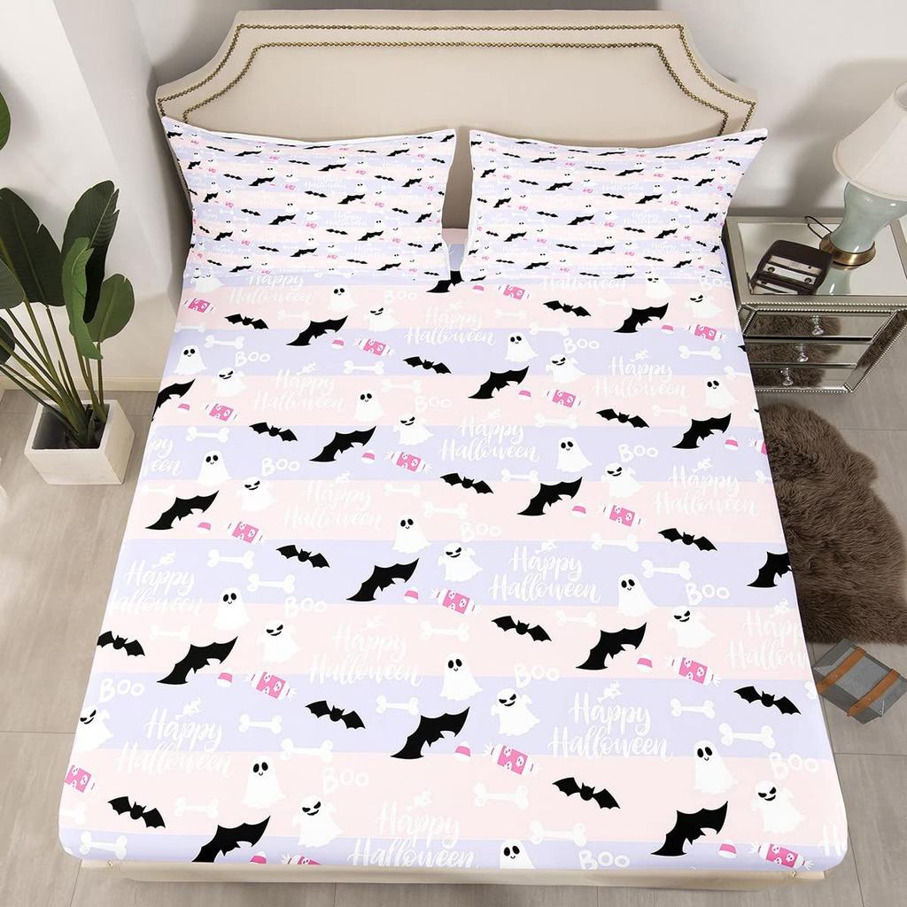 Halloween Ghost Bat Cartoon Pattern Sheet Four-Piece Bedroom Room Dormitory Bedding Decoration
