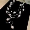Irregular Long Pearl Necklace For Women Light Luxury Retro Chain  Simple Elegant Accessory