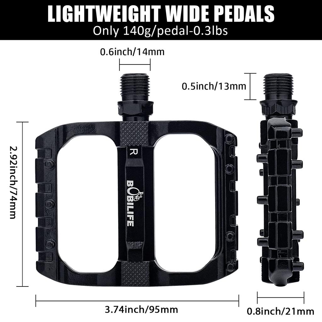 2 Bearing Mountain Bike Pedals MTB Pedals Bicycle Flat Pedals Aluminum Sealed Bearing Lightweight Platform for Road Mountain BMX MTB Bikes - 9/16"