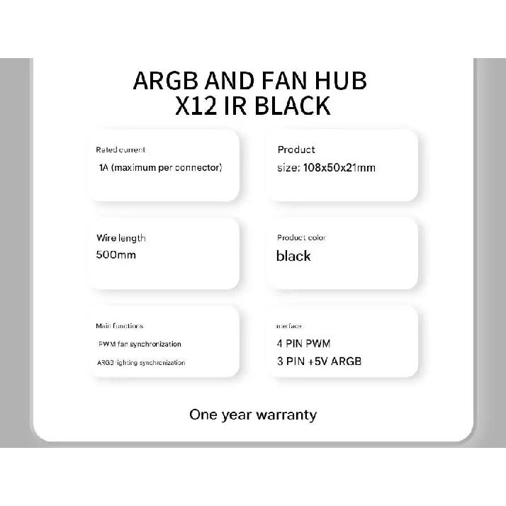 Thermalright ARGB AND FAN HUB X12 IR BLACK&WHITE Supports power supply ARGB lighting interface Supports 12 fans at the same time