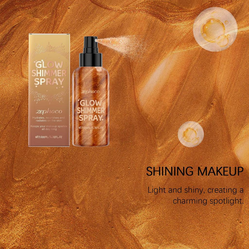 Zephoco Body Glitter Spray Glow Skin Illuminator High Gloss Quick-Drying Highlighter Makeup Cosmetics Bronze Body Shimmer Spray