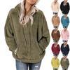 Women's Casual Pullover Warm Plush Hoodie Coat Solid Color Pocket Loose Coat