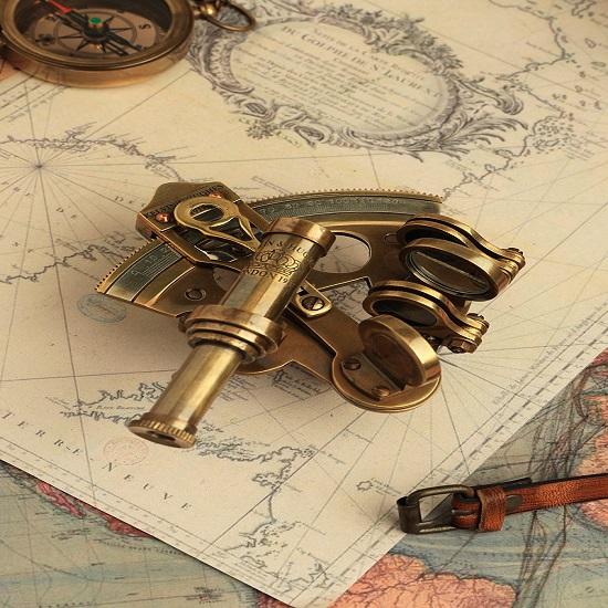 Astrolabe Vintage Style Brass Sextant with Patina Antique