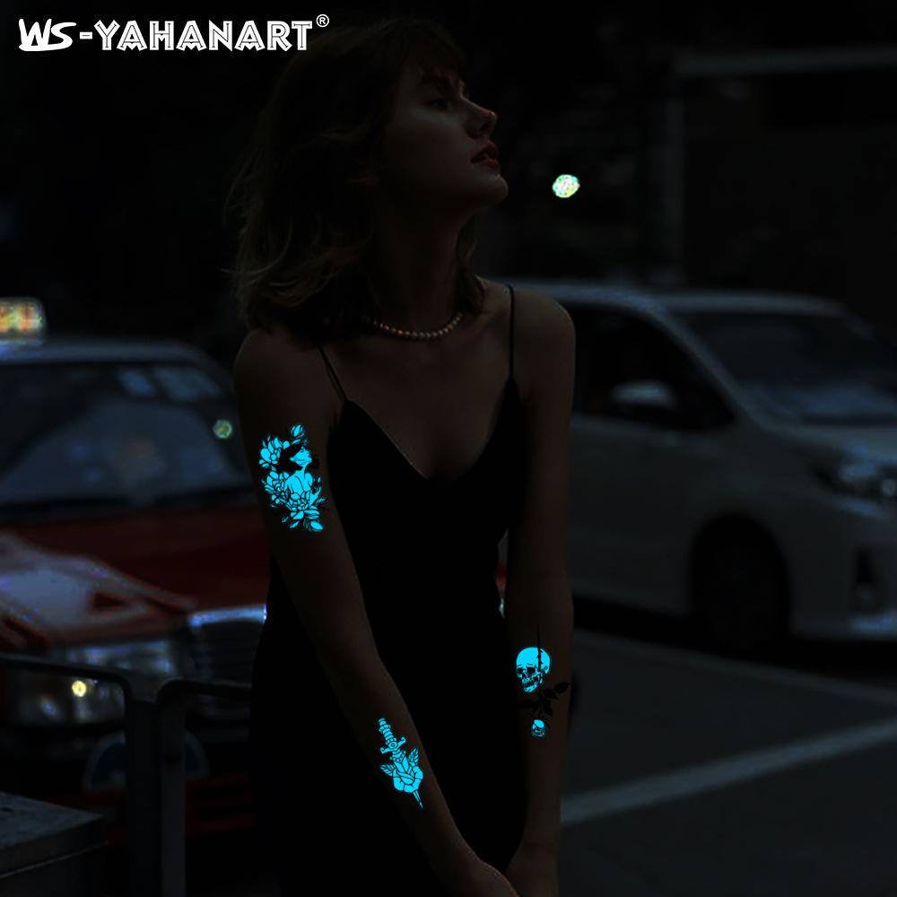 Светящаяся синяя татуировка наклейка ночной клуб бар музыкальный фестиваль вечеринка цветочная женская татуировка наклейка светящаяся наклейка на лицо