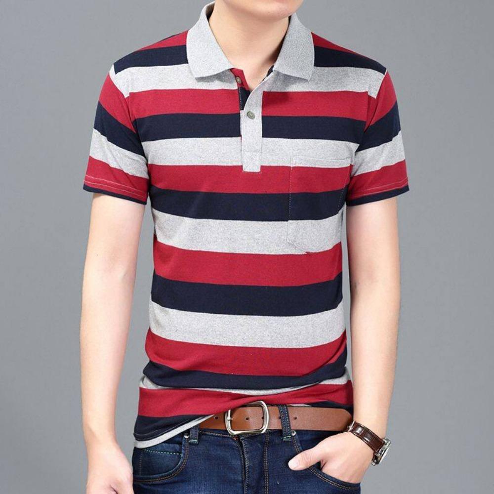 Рубашка поло с коротким рукавом, мужская футболка, свободная полосатая рубашка поло для мужчин, летняя рубашка