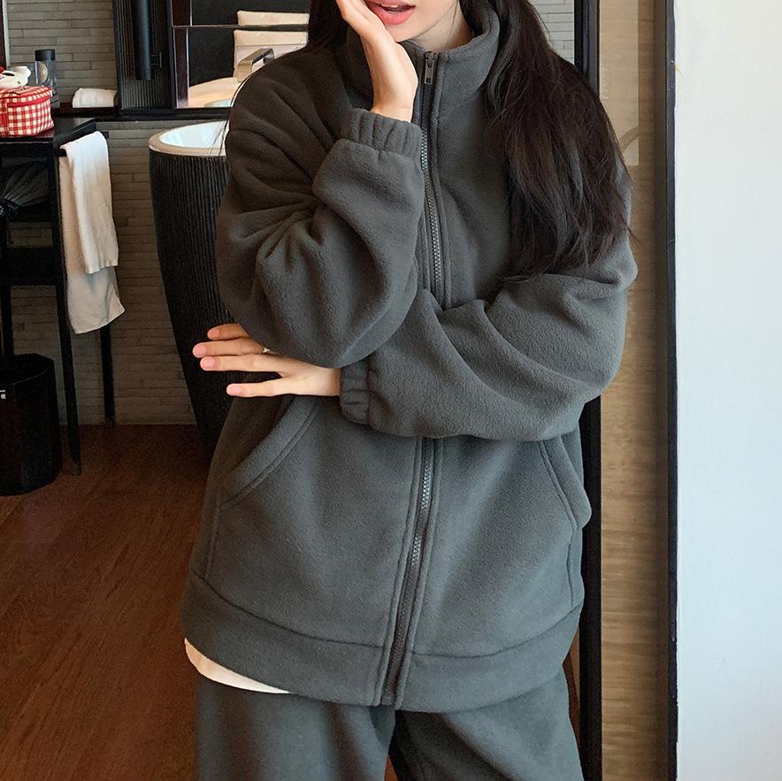Женский зимний двухсторонний флисовый костюм для отдыха, свободный и плотный ленивый фасон, теплый комплект из 2 предметов
