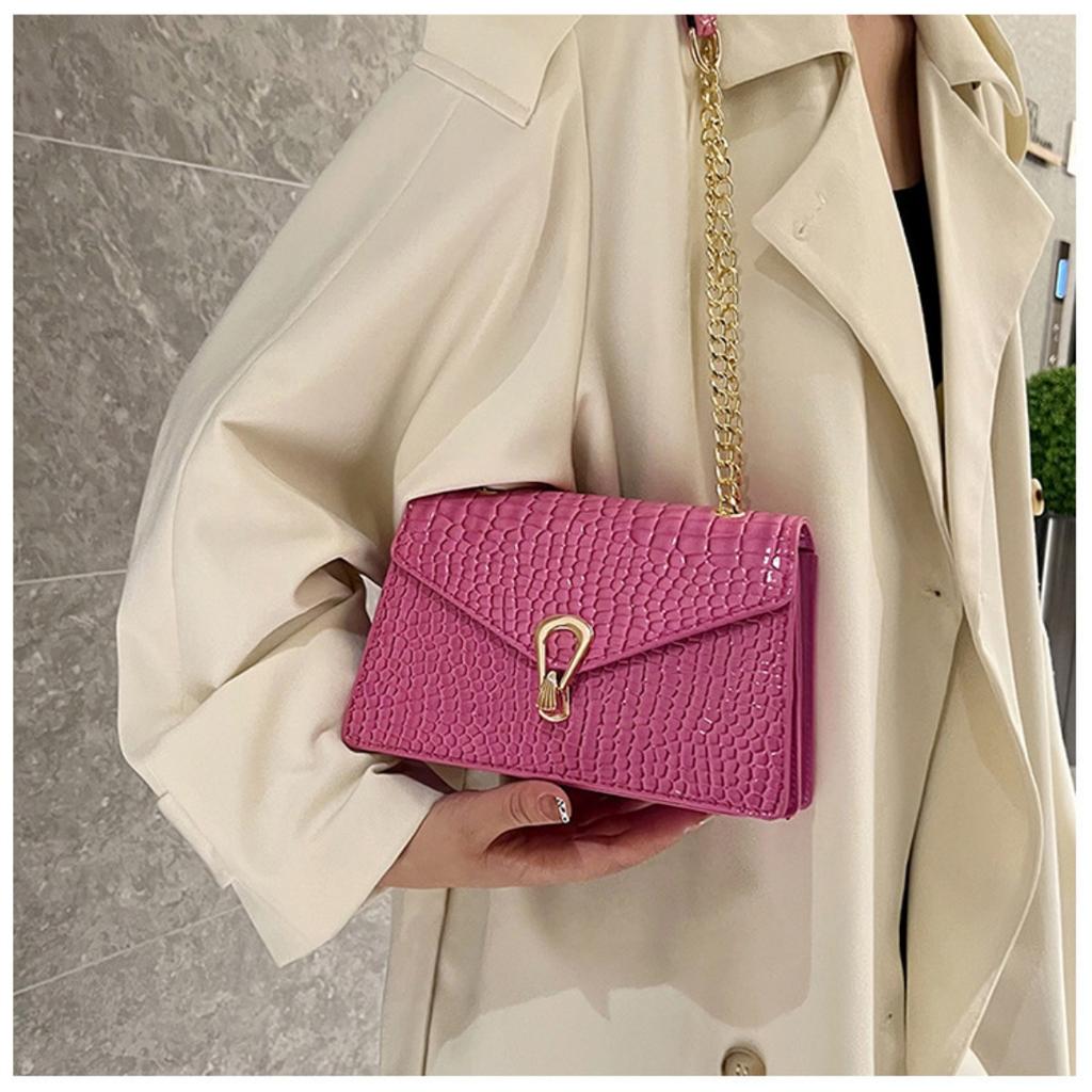 Женская модная сумка кроссбоди из искусственной кожи с узором змеиного принта цвета розовой розы, роскошная сумочка, на подкладке, с цепочкой-ручкой