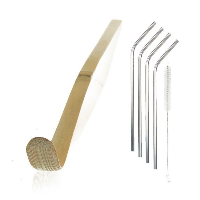 Matcha Chashaku Tea Spoon + 4 Stainless Steel Straws