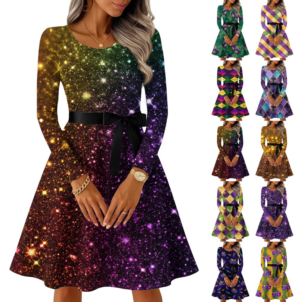 Women's Casual Fashion Long Sleeve Vintage Long Dresses