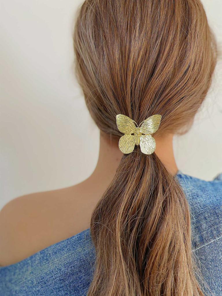 Элегантная золотая металлическая простая резинка для волос, забавные изогнутые ленты, женская роскошная стильная резинка для волос, простые шикарные аксессуары для волос