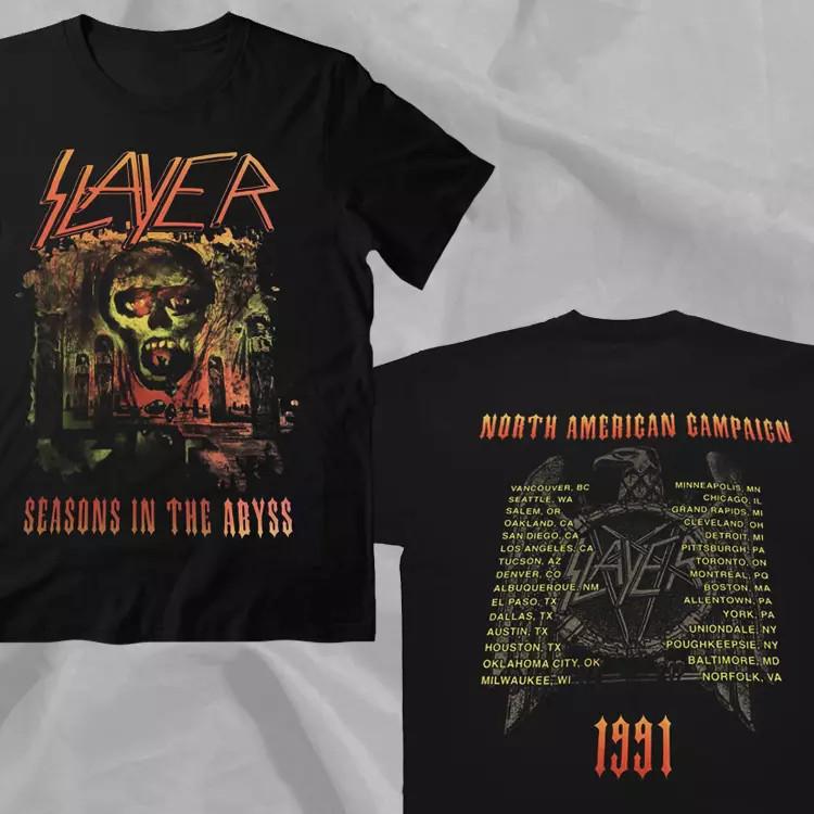 SLAYER ГРУППА СЕЗОНЫ В БЕЗДНЕ 1991 ТУР СЕВЕРОАМЕРИКАНСКАЯ КАМПАНИЯ 2-сторонняя футболка