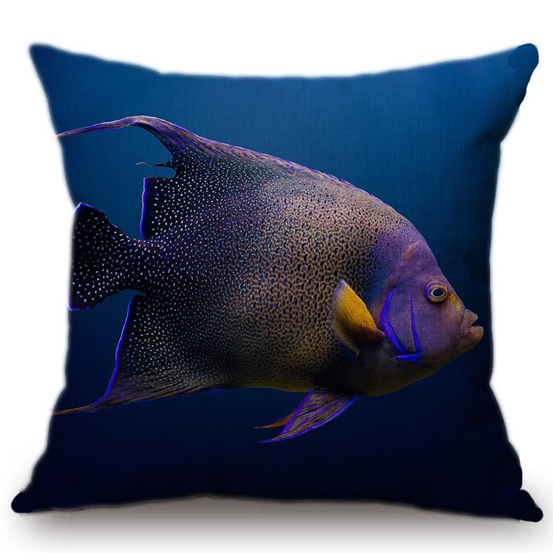 Summer Home Decoration Oil Painting Tropical Ocean Fish Sofa Throw Pillow Cover Nemo Fish Cotton Linen Cushion Cover Cases