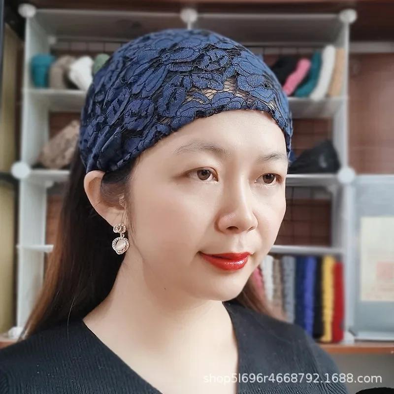 Летняя белая корейская кружевная эластичная повязка на голову для женщин
