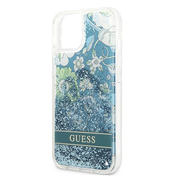 Etui do iPhone 13 mini Guess Liquid Glitter Flower Zielone