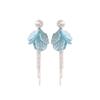 Peach Tea Color Tassel Earrings Blue Petal Design Fashion Jewelry Zinc Zinc Alloy Earrings  Women's Jewelry