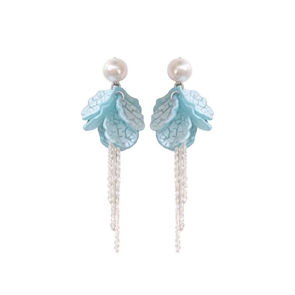 Peach Tea Color Tassel Earrings Blue Petal Design Fashion Jewelry Zinc Zinc Alloy Earrings Women's Jewelry