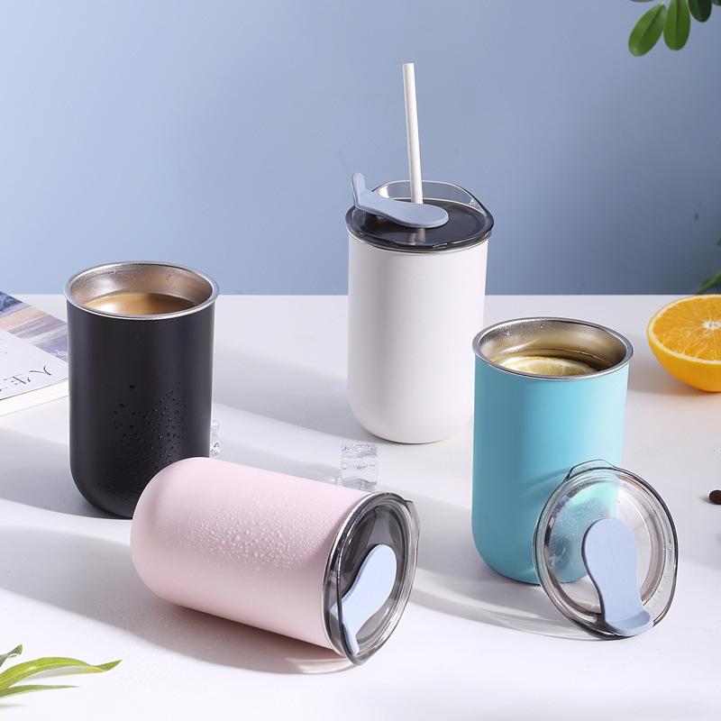Portable Stainless Steel Thermal Casual Coffee Cup Anti Slip Vacuum Heat Insulated Travel Mug with Lid Tea Coffee Milk Water Cup