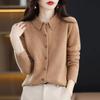 Women's Collar Knitted Cardigan Basic Versatile Top Spun Wool Jacket Elegant Single Breasted Sweater
