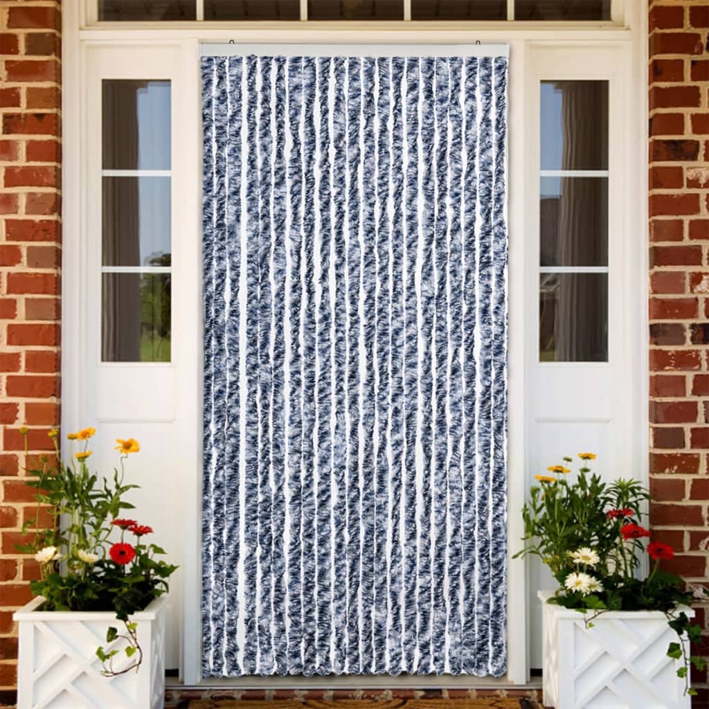 Insect Protection Curtain Blue and White 90 x 200 cm Chenille