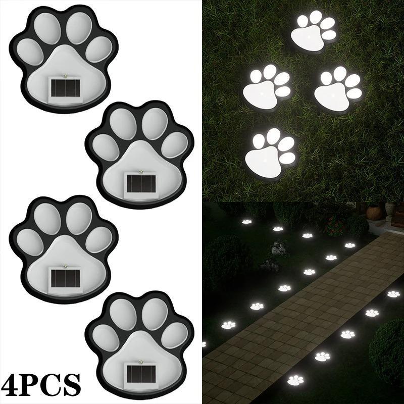 4 Pack Paw Print Solar Lights Solar Lamp in The Shape of Pet's Footprint for Garden Courtyard Terrace Balcony Garden and Lawn