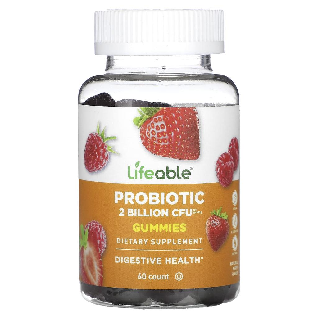 Lifeable Probiotic Gummies, Natural Berry, 2 Billion, 60 Gummies (1 Billion CFU Per Gummy)