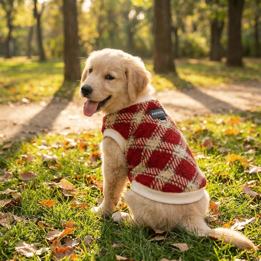 Retro Color-blocked Plaid Pet Fleece Vest Warm Puppy Vest Jacket Dog Thickened Coat  Outdoor Walk